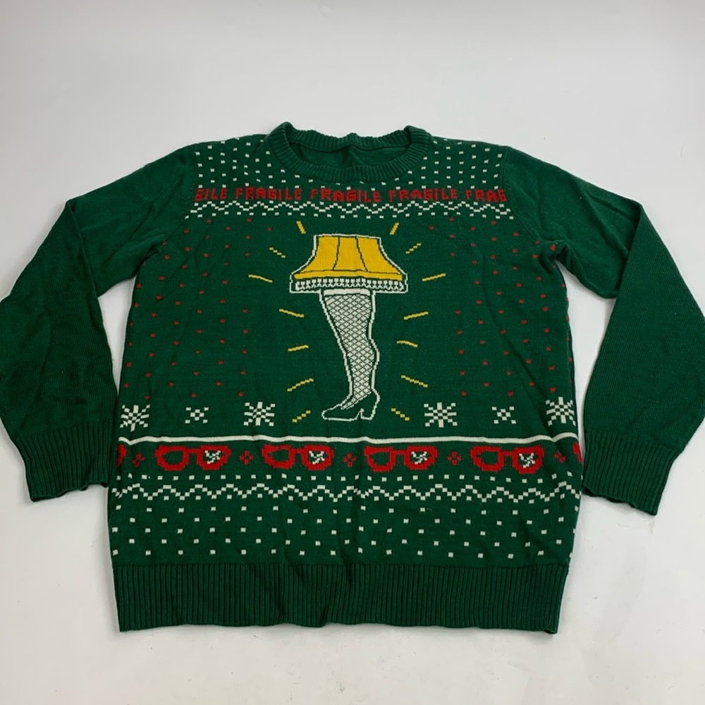 A Christmas Story Movie Leg Lamp Novelty Sweater Green Leg lamp design Medium